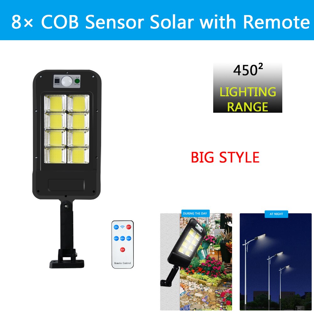 ROMWISH Powerful Remote Control COB Solar Light Led Outdoor Solar Lamp PIR Motion Sensor Garden Wall Street Lights Decorative: Big