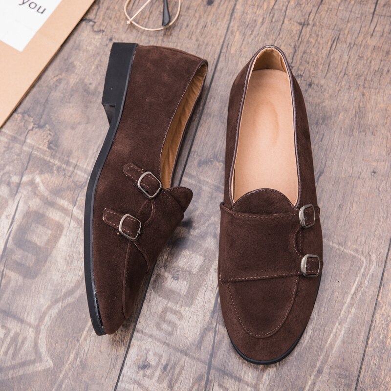 Fixsys herre loafers retro dobbel munk stropp sko pustende slip-på formell sko lett oxfords bryllup kontor sko