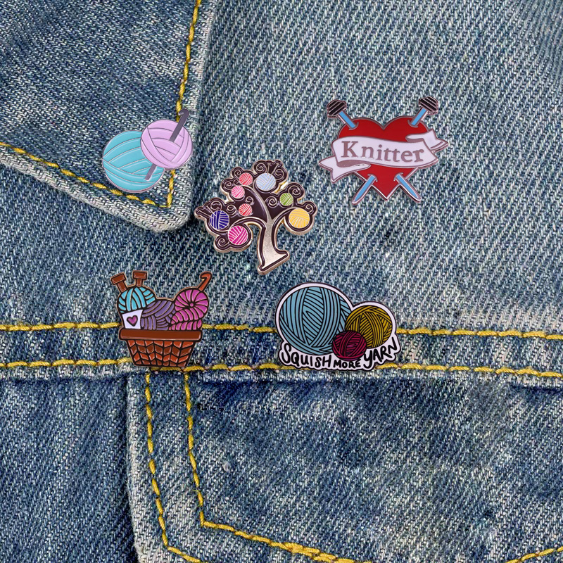 Broche en tricot pour femmes, Badge en fil d'art en émail, broche pour pull, chemise, manteau, sac à dos, accessoires de bijoux mignons