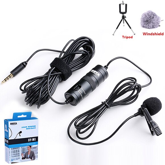BY-M1 Universal Clip-on Collar Tie Microphone Mobile Cell Phone Microphone Mic for IOS Android Camera Recording Pen: w tripod deadcat