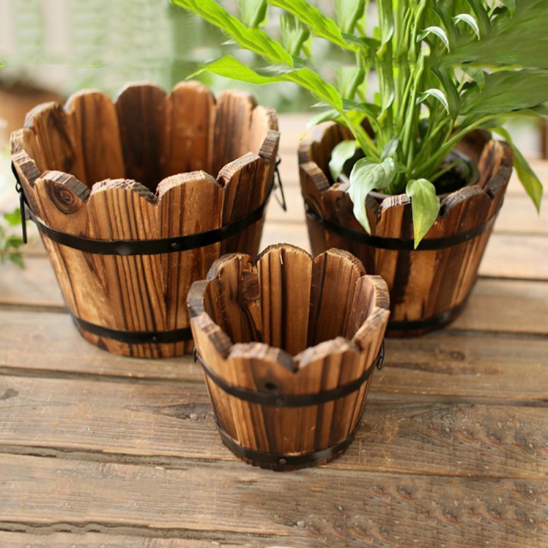 Barriles de flores de plantación Retro, caja de maceta rústica suculenta con borde ondulado, contenedor de flores y plantas, decoración al aire libre