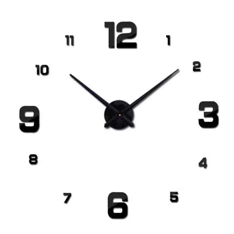 De pared grande reloj 3D DIY de aguja relojes espejo de acrílico relojes adhesivos sala de decoración del hogar, Europa horloge: E Black / S 40-60cm (No EVA)
