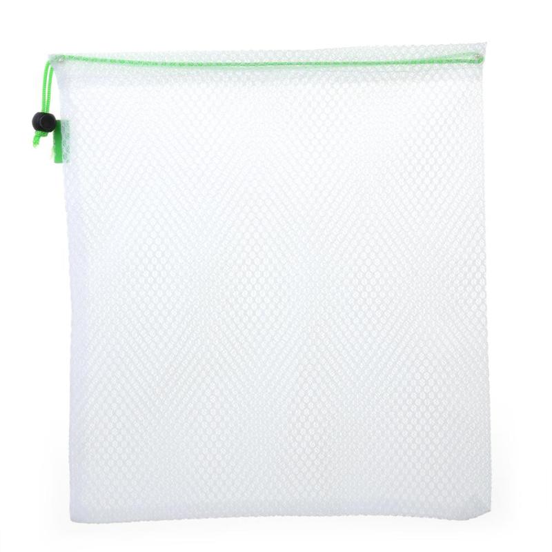 1pc gjenbrukbare nettingposer vaskbar frukt og grønnsaker diverse netting-organiseringsveske med snøring for oppbevaringspose for dagligvareinnkjøp
