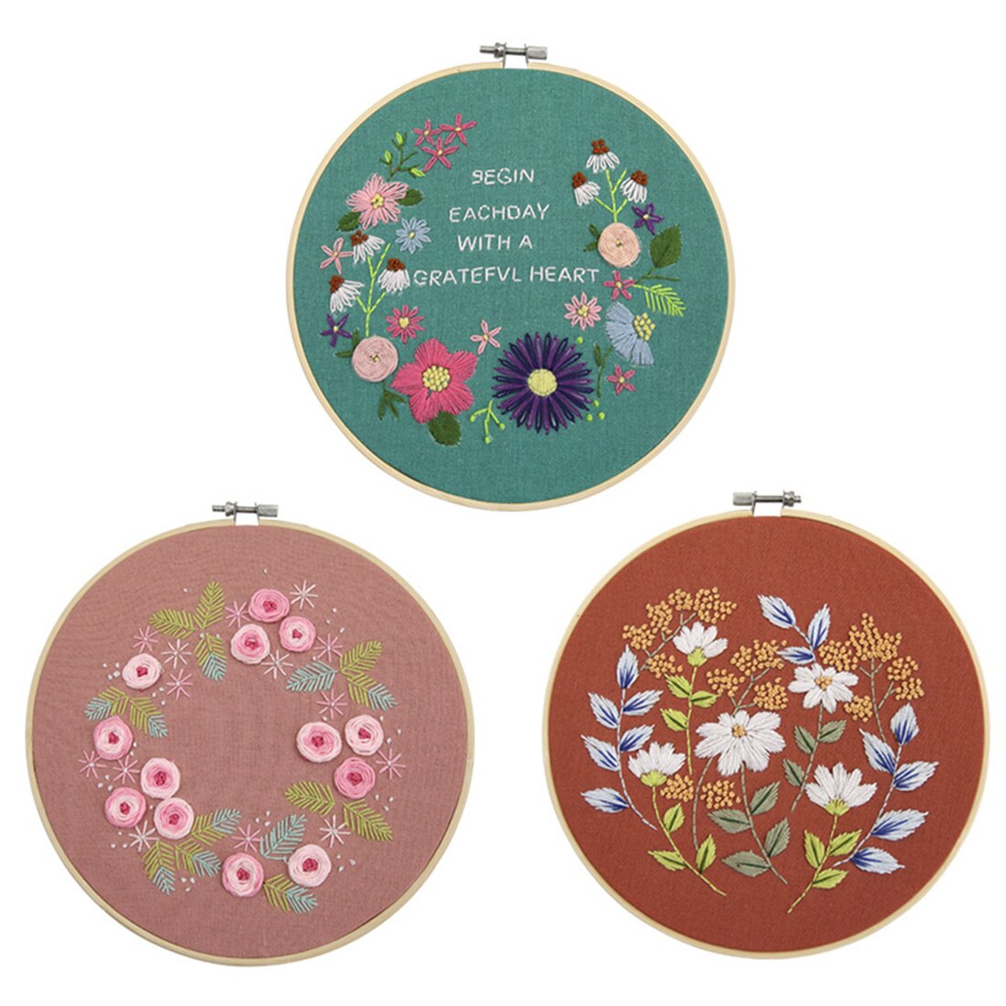 DIY Cross Stitch Kit Handmade Embroidery Craft With 20 X 20cm Hoop Needle - Hydrangea Macrophylla/Butterfly Dances/Tulip/Dream