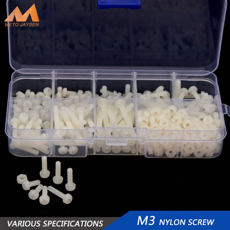 320 stücke M3 Nylon Phillips Schraube Schrauben Hex Muttern Scheiben Set Weiß Kunststoff Schrauben Sortiment Kit