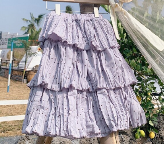 Mädchen röcke Frühling Punkt gedruckt Chiffon kuchen röcke Baby mädchen 3 farben plissee Felsen: LILA / 12M