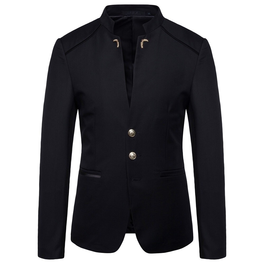 Chinese Style Mandarin Collar Business Casual Wedding Slim fit Blazer Men Casual Suits Jackets Male Stand Collar Blazer 4XL: black / Asia 4XL 81 to 87kg