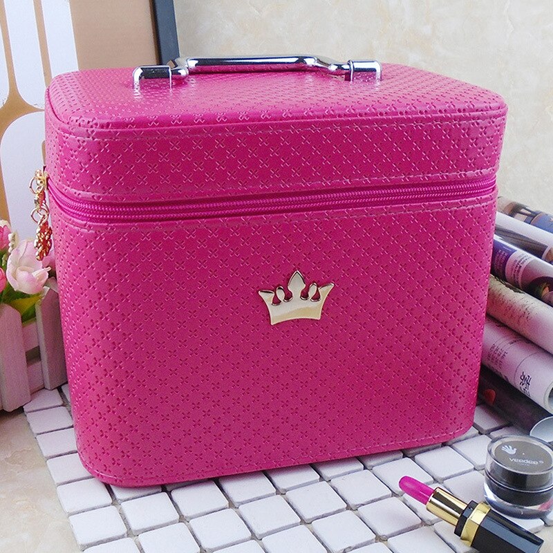 Cosmetic Bag Women Noble Crown Large Capacity Makeup Organizer Portable Brush Storage Case ZF9531: Rose Red Big Size