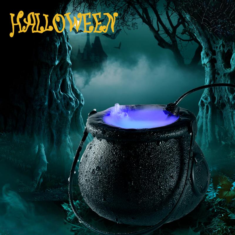 Halloween Witch Pot Mist Maker Fogger Water Fountain Fog Machine Party Decoration Prop DIY Scene Layout Prank Toy Cauldron Decor