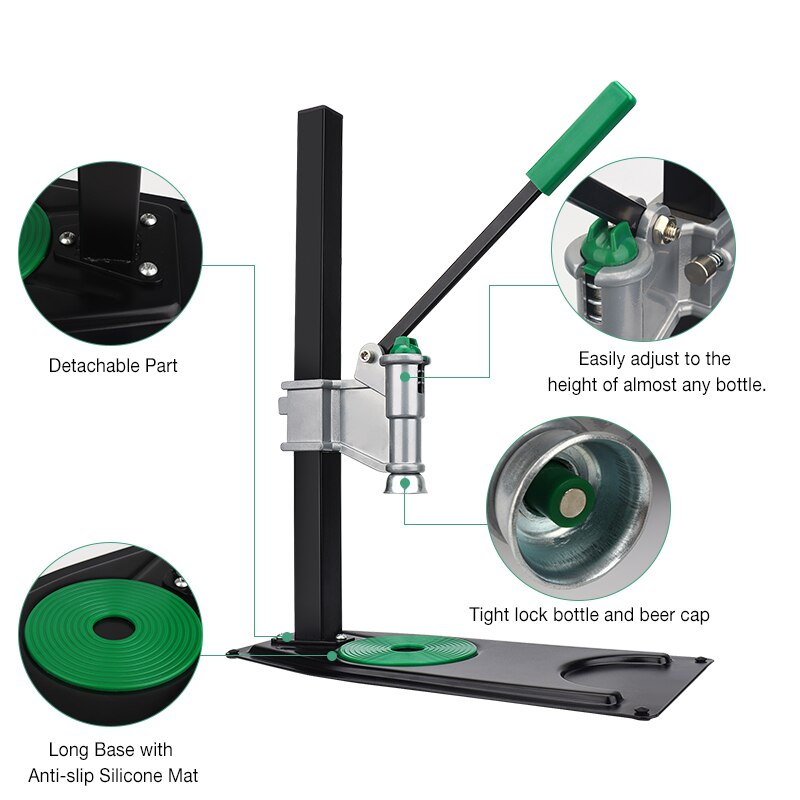 Capsuleuse de bouteille de bière établi, Machine professionnelle de capsulage de bouteille de bière, scellage manuel, ajustable, avec longue Base