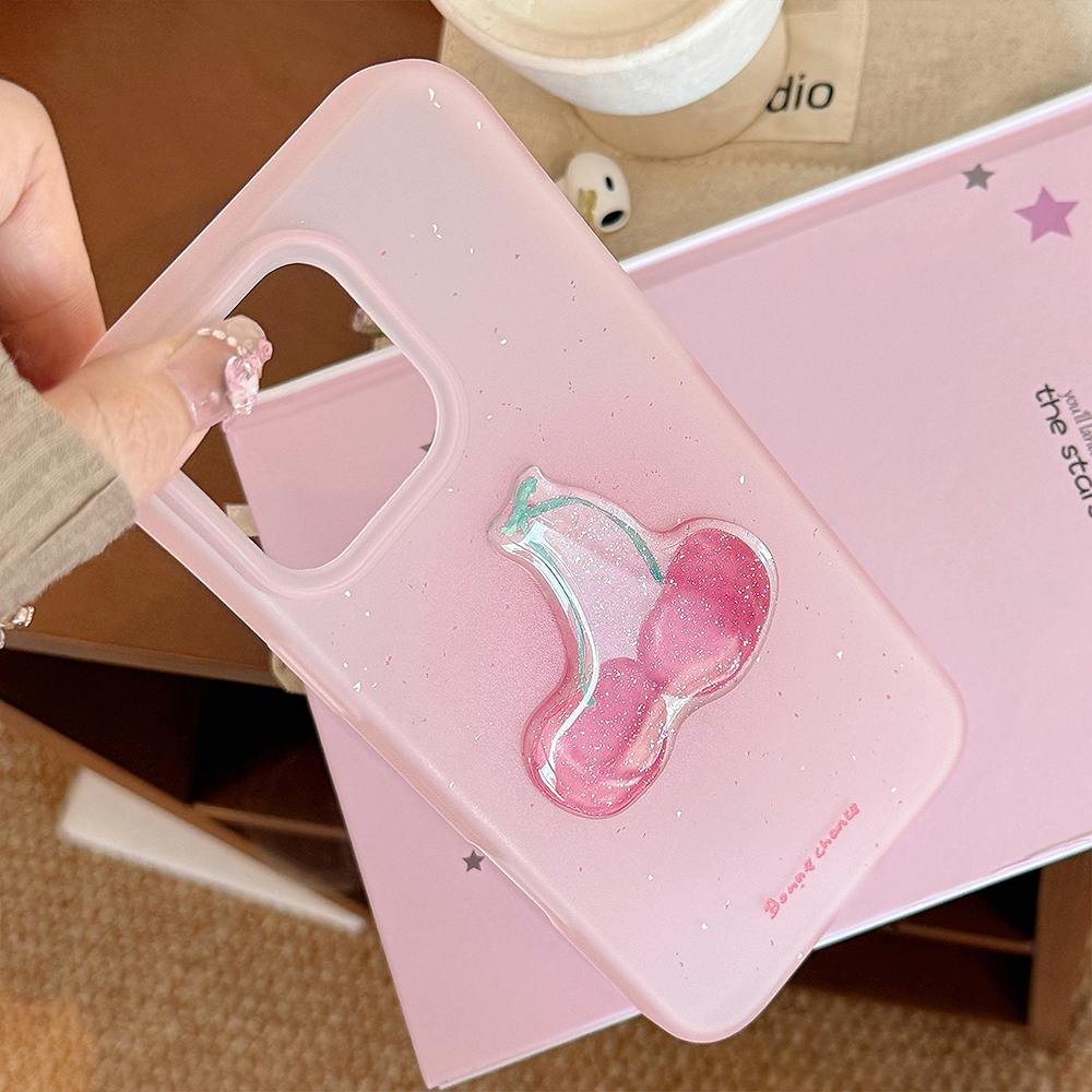 Niedliche Kirsch-Handyhülle für iPhone 16, 15, 13, 14, 12, 11, Profi Max, weiche TPU-Rückseite, schöNe modische Diamant-Glitzer-Rosa-Hülle