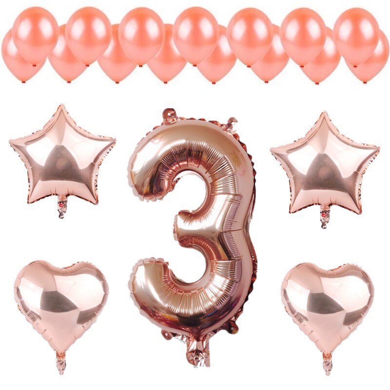 20pcs Rose Gold Foil Latex Balloon Set 1-9 Number/Star/Heart Balloons DIY Wedding Anniversary Birthday Decoration Baby Shower
