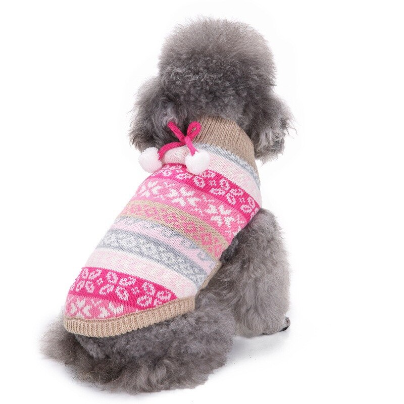 Autumn/winter Wool Pet Dog Sweaters Cute Christmas Flower Pattern Knitting Sweater for Medium and Big Dog Pet Clothes(pink)