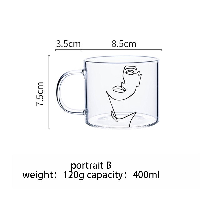 400ml Alphabet Cartoon Heart Pattern Mug Glass Handle Mugs For Milk Coffee Beer Home Office Drinnkware Water Cup Couple: portraitB