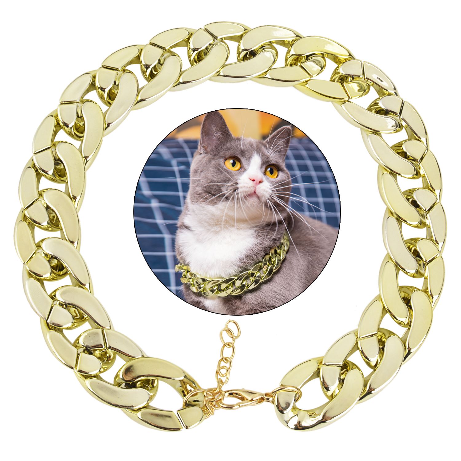 Tjock guldkedja pläterad plast identifierad säkerhetshalsband valp hund tillbehör husdjur katt hund halsband halsband husdjur tillbehör: Guld-