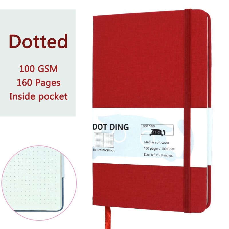 A5 Dotted Notebook 100 GSM paper cloth Hardcover Planner Diary school supplies Agenda Stationery dotted notebooks and journals: Red