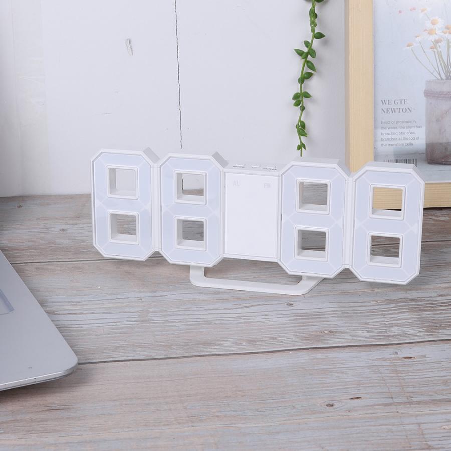 LED Digital Clock Bedroom Desktop Snooze Alarm Clock Home Decoration White Shell