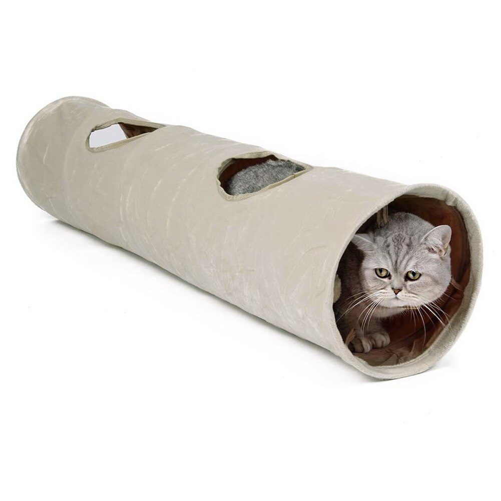 Sammenklappelig kattunnellegetøj 2 huller killing hvalp indendørs udendørs gemmer sig legrør til husdyr katteunderholdning