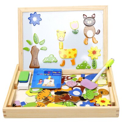 Kinderen Speelgoed Houten Magnetische Puzzel Dier Puzzel Dubbelzijdig Magnetisch Tekenbord Kinderen Puzzel Puzzel