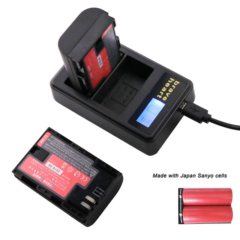 Bateria lp -e6 lp e6 lpe 6n kamera batteri japan sanyo cell + led usb dubbel laddare för canon eos 5ds r 5d mark  ii 5d 6d 7d 80d