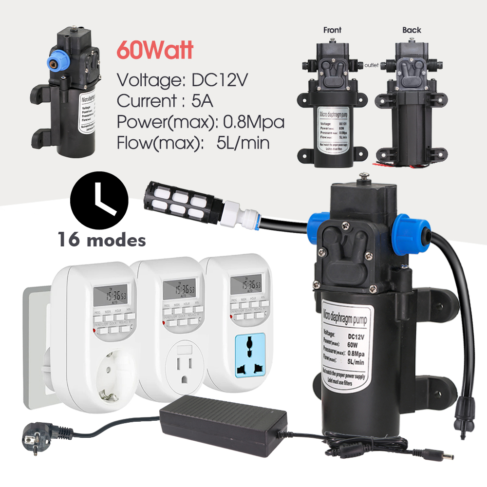 Garden DIY 8mm PE Hose Brass Nozzle Sprayer System Mist Sprinkler 45/60/80/100W Self-Priming Pump Automatic Atomized Irrigation