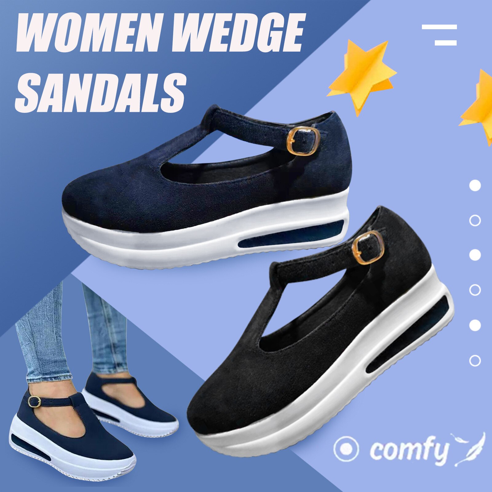 Sandales à talons compensés pour femmes, chaussures solides confortables pour la marche en plein air