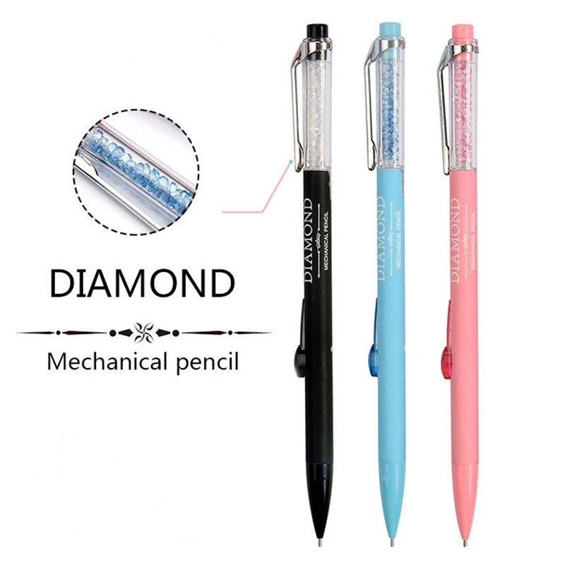 Lápiz mecánico de cristal para chicas, lápiz mecánico de diamante como útiles escolares de escritura de oficina 5 unids/lote