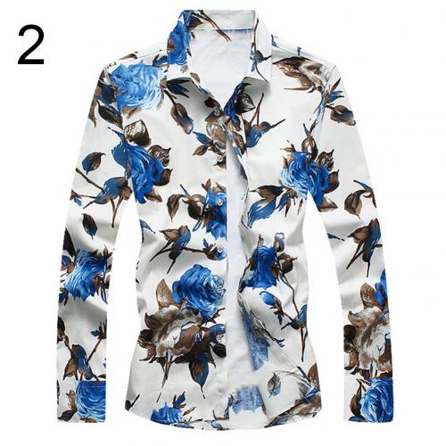 Hawaiianske skjorter til mænd plus size skjorter mænd kjole blomsterprint skjorte med skrue nede krave langærmede skjorter mænd mandlige toppe camisa: 2 / 4xl