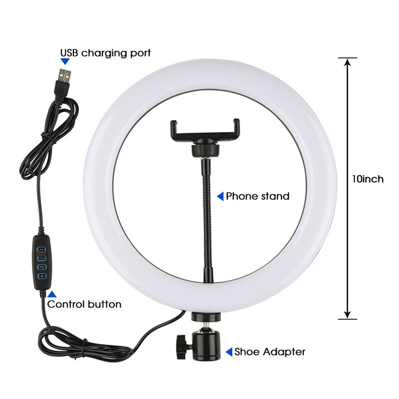 Lysbue bærbar led ring lys med stativ telefonholder adapter bluetooth fjernbetjening til live studio fotografering selfie