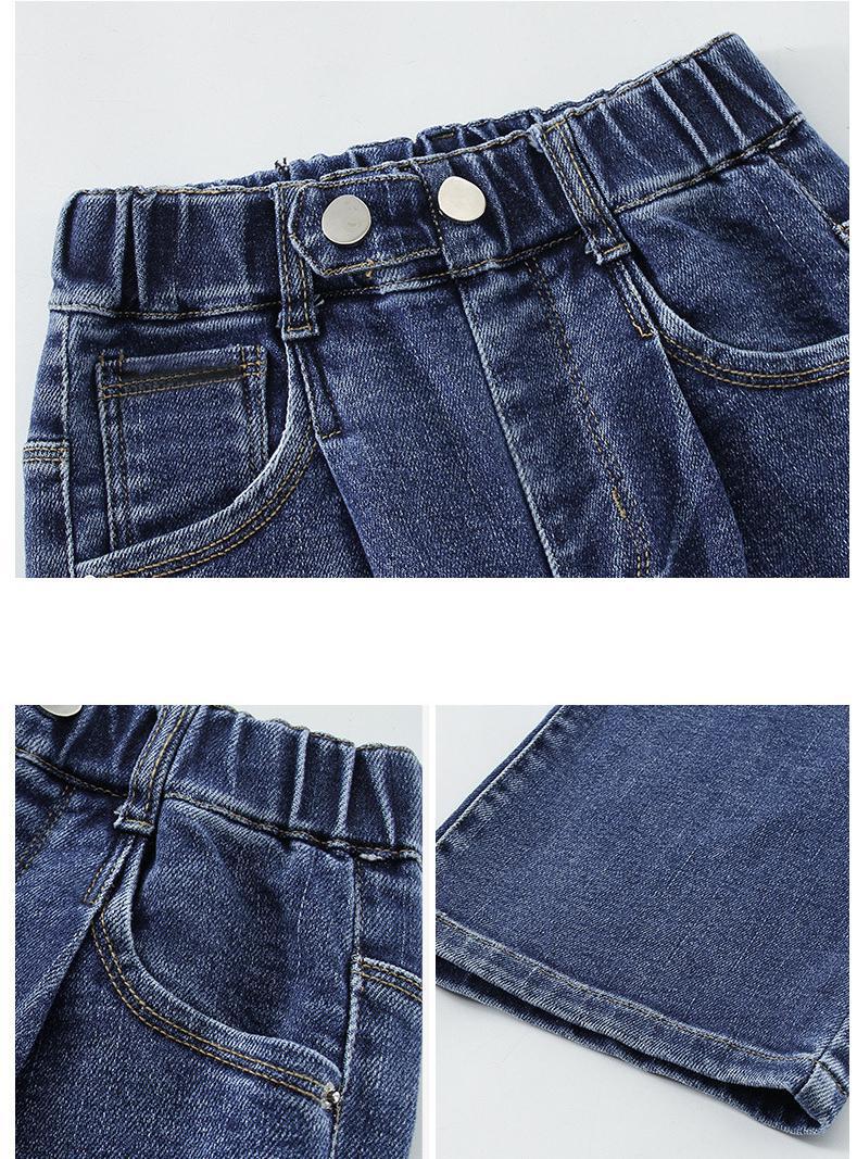 Spring Autumn Loose Teenage Girls Wide Leg Jeans Solid Color Casual Trousers Kids Children Denim Pant 10 11 12 13 14 15 16years