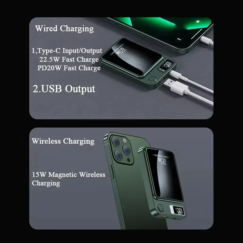 Oneplus 50000 mah magsafe powerbank qi magnetisk trådlös snabbladdningsbar powerbank för iphone lätt och bärbar