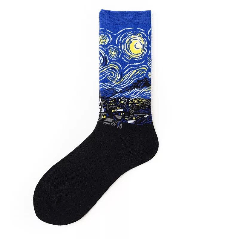 Klasyczne Retro abstrakcyjne malarstwo olejne skarpetki damskie nowoczesne Van Gogh gwiaździstej nocy obraz olejny szczęśliwe skarpetki prezent na boże narodzenie: 15