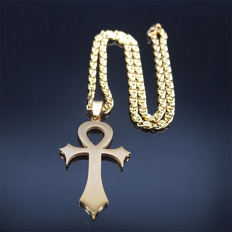 Collana croce Ankh egiziana donna/uomo acciaio inossidabile colore oro amuleto collane protezione gioielli colar masculino muslimah