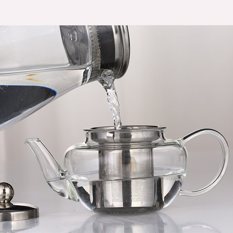 Tetera flores de vidrio de borosilicato resistente al calor alto, tetera de té filtrante, juego de té kungfu humeante y hirviendo