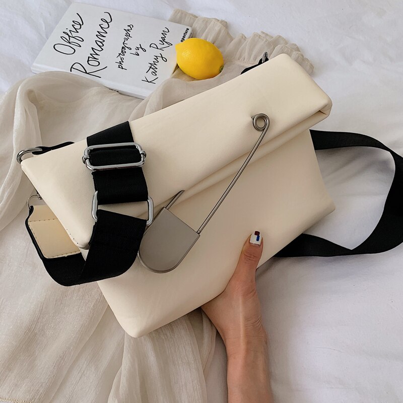 Kvindelige afslappet håndtaske pu læder kvinders håndtaske fold skulder messenger taske: Beige