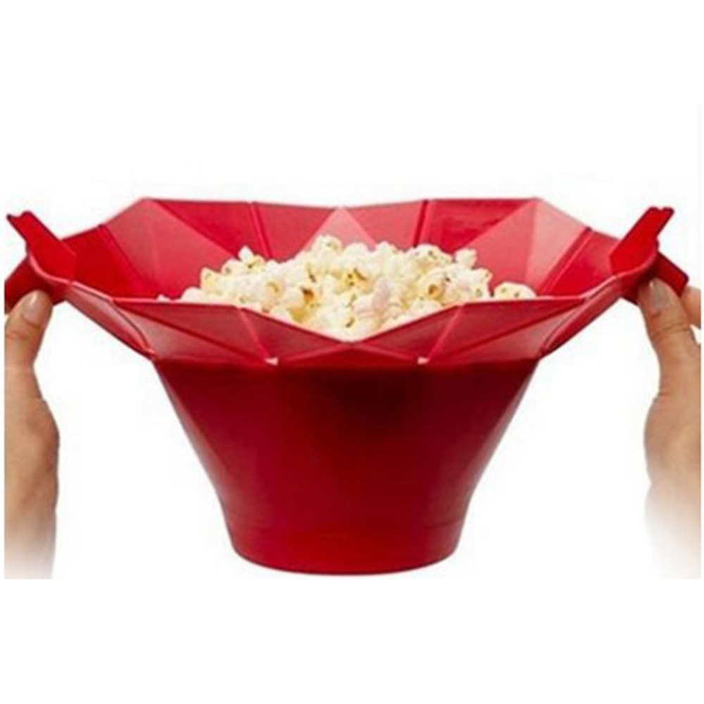 Poptop Popcorn Popper Maker DIY Silicone Microwave Popcorn Maker Fold Bucket Red Green Kitchen Tool