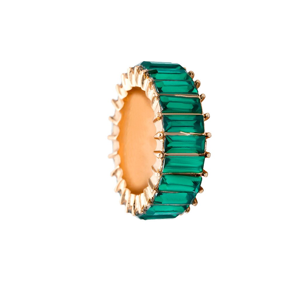Anillo exquisito con tachuelas para mujer, piedra geométrica del arco iris, de joyería de boda, Anillos de Anel Anillos de la Alianza # jink: Green