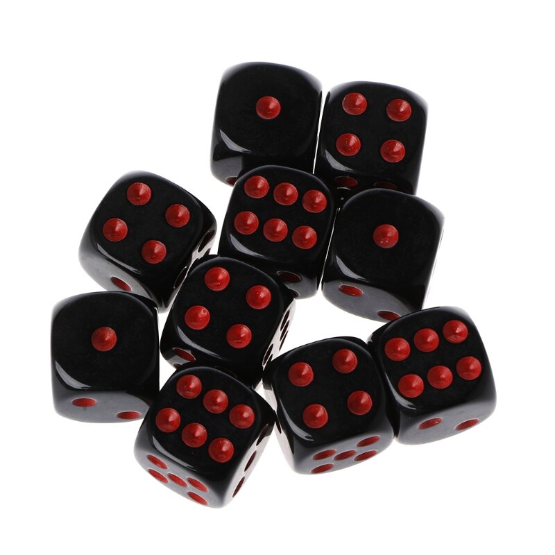 10Pcs 15Mm Multicolor Acryl Cube Dice Kralen Zes Zijden Draagbare Tafel Games Speelgoed Multi Zijden Dobbelstenen Voor Board game: Black spots red oil