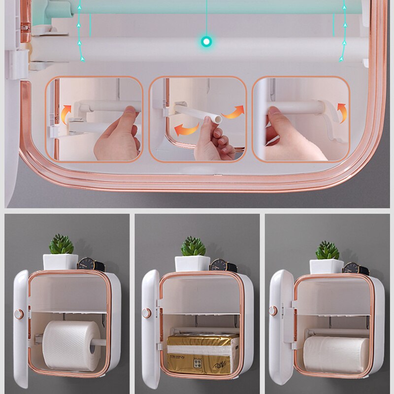 Wall Mount Toilet Paper Holder Waterproof Bathroom Tissue Storage Box Home Free Punch Roll Paper Organizer Bathroom Accessories