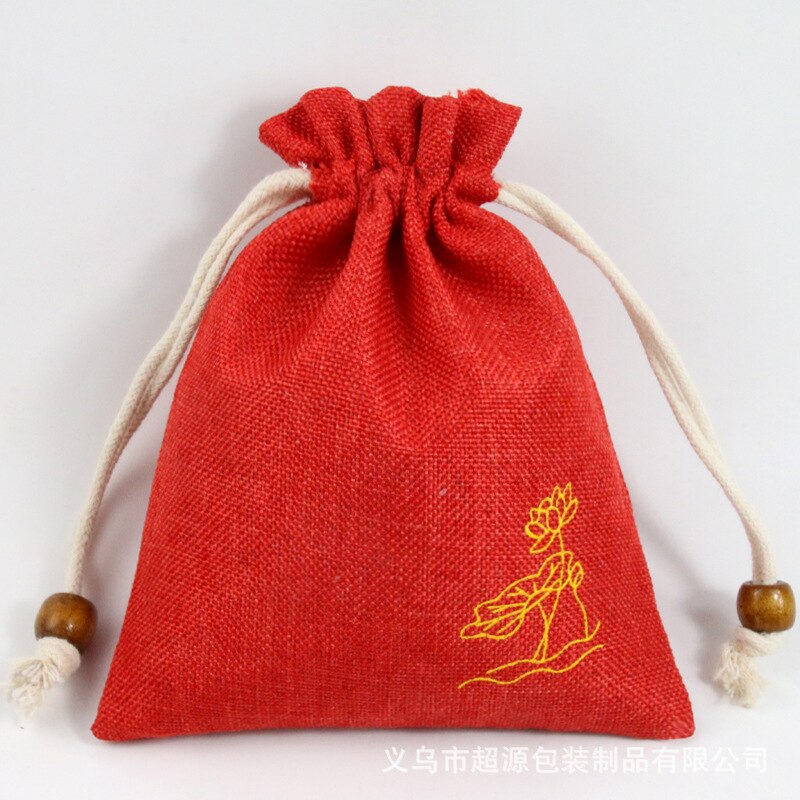 Pure Cotton Bags Packing Jewelry Drawstring bag Wedding Candy Wrappling Reusable Sachet Print Lotus Display Pack Bags