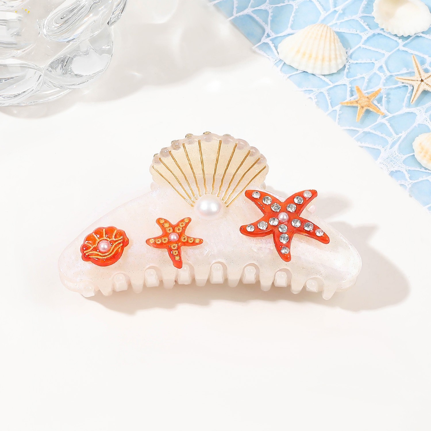 YHJ-garra para el pelo de estrella de mar para mujer, pinza para el pelo de acetato con diamantes de imitación, joyería de vacaciones, pinzas para el pelo, accesorios para el cabello: Azul oscuro