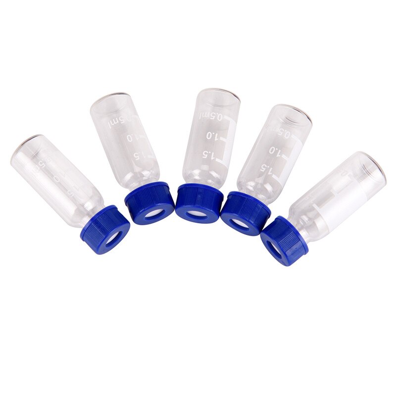 Frascos de vidrio de 5 uds. Botella redonda de reactivo de vidrio graduado con tapa de rosca azul frascos de muestra de graduación de 2ml