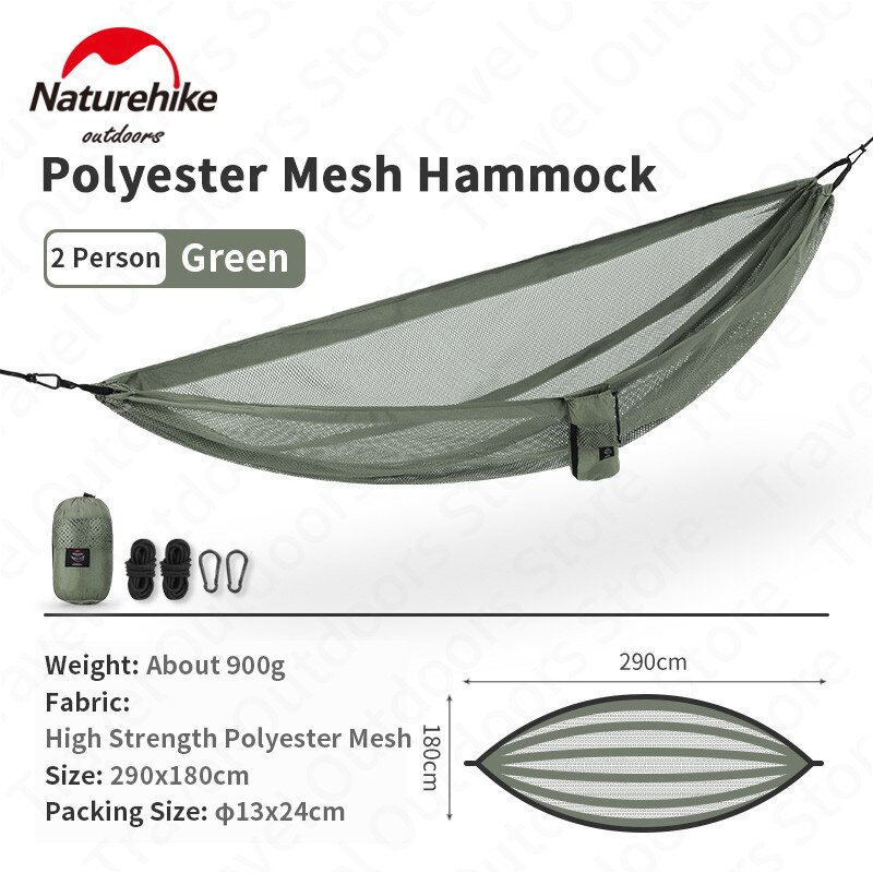 Naturehike Ultralight 800G Mesh Breathable1-2person Outdoor Draagbare Hangmat Ijs Gevoel 200Kg Lager Gewicht Camping Hangmat: 2 Person Green