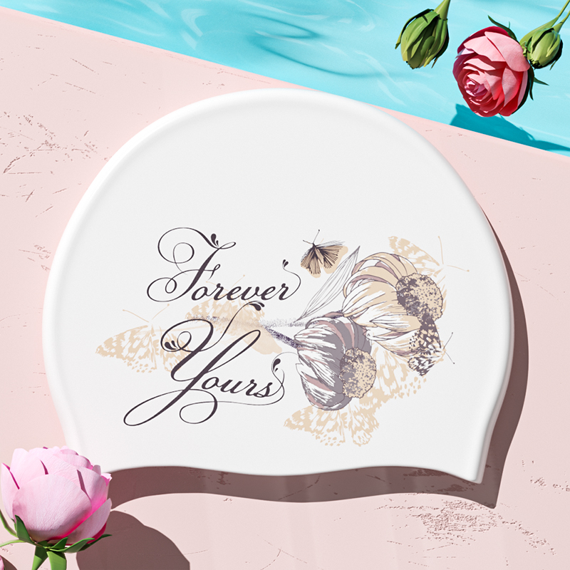 Stylish Silicone Swimming Cap Waterproof No Leaking Printed Swim Cap Shower Pool Keep Hair Dry: Red