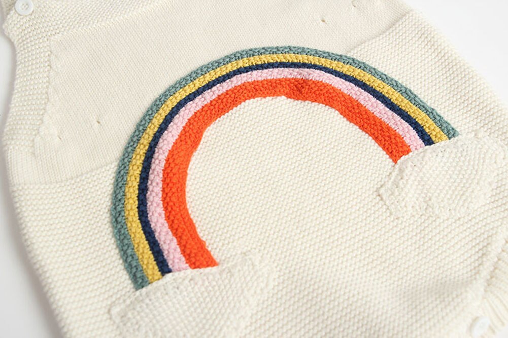 Winter Baby Bodysuits Sling Rainbow Pattern Straps Outfit Unisex Button Closure Cute Sweet Jumpsuit Baby Boy Baby Girl Clothes