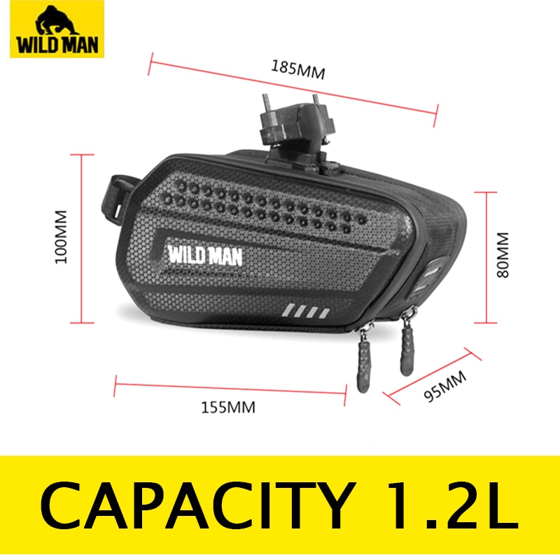 WILD MAN Bicycle Saddle Bag Hard Shell Rainproof Bike Rear Bag Reflective MTB Tail Bag Cycling Seatpost Bag Bike Accessories