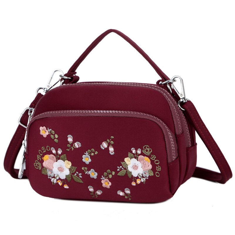 Embroidery Women Messenger Bags Female Small Shoulder Bag Vintage Crossbody For Lady Handbags Top-handle Tote Bolsa Feminina: Red