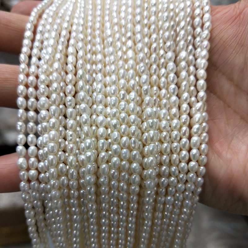 Freshwater Seed Pearl Strand White 4mm Small Rice Pearls