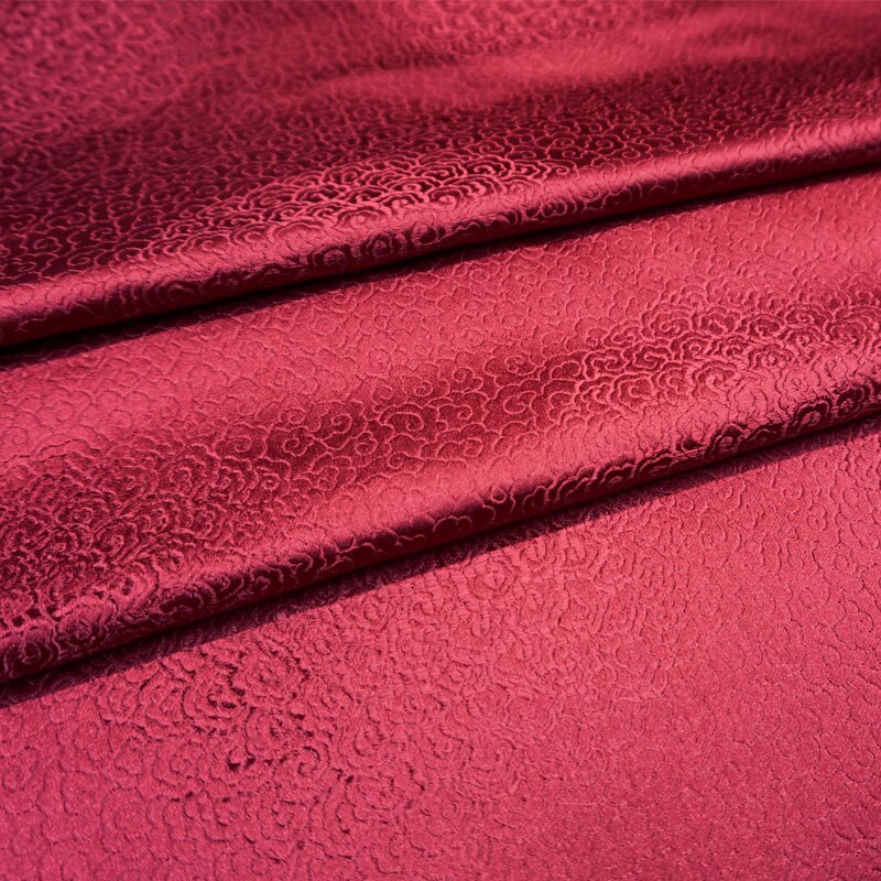 dark red wind style silk damask fabric for dress cushion cover curtain table cloth patchwork