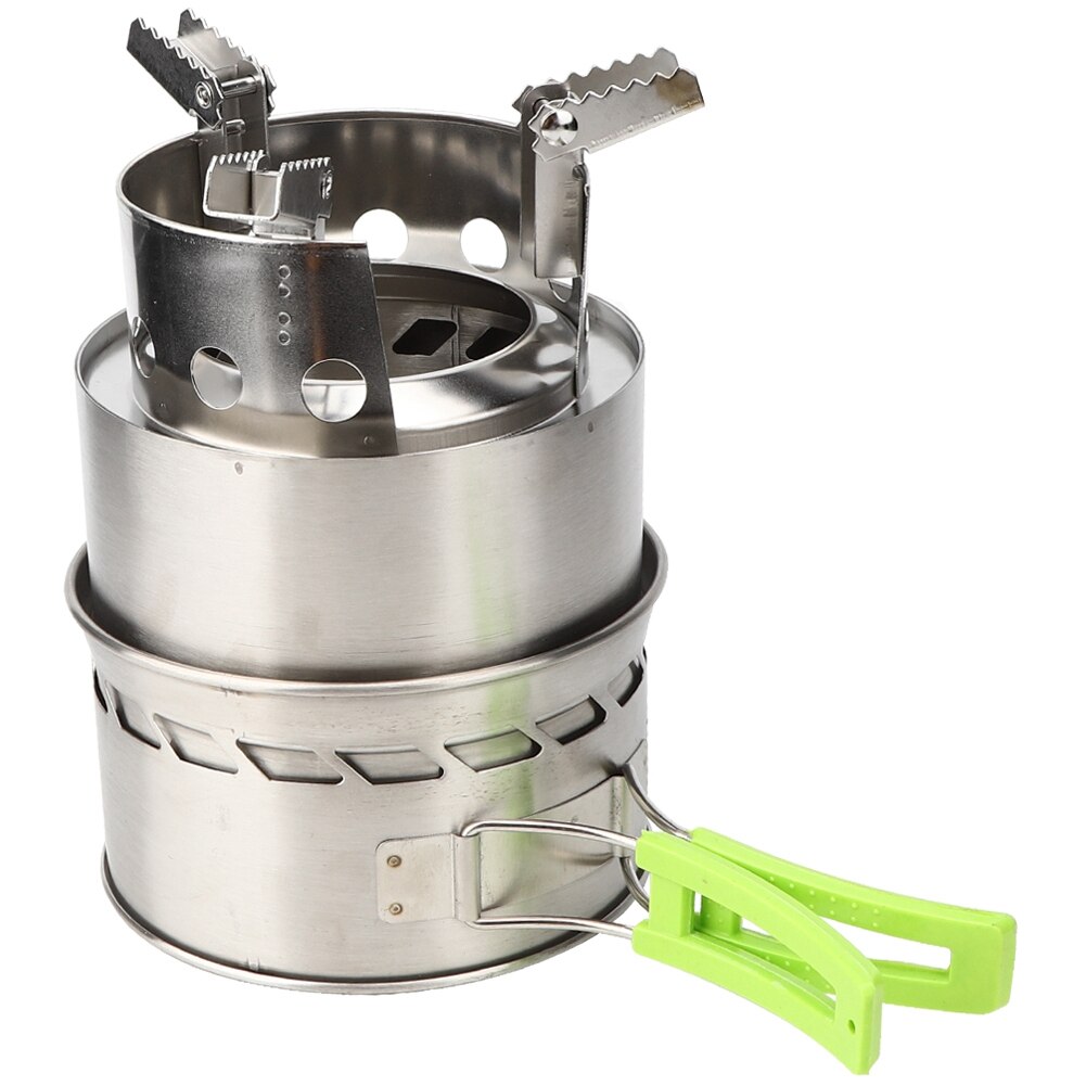 Outdoor Camping Equipment Windproof Wood Stove Cooking Stainless Steel Movable Oven Gas Cooker Gas Stove-Silver